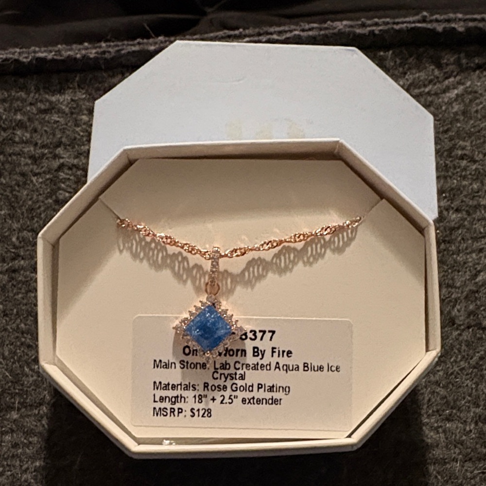 Rose Gold Plated Necklace with Aqua Blue Ice Crystal